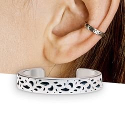 simple ring ear cuff no piercing, ornament ear cuff silver