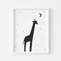 Giraffe poster, Giraffe nursery wall art, Monochrome Safari, Monochrome Giraffe, Giraffe print, Giraffe with Stars
