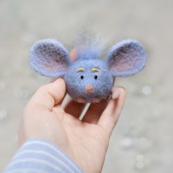 Felt mouse figurine/Blue mouse/Mouse toy
