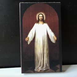 Jesus Christ in white robes, icon print on wood, 6,5 x 4"