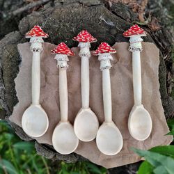 cottagecore mushroom spoon, wooden spoon, wood mushroom, mushroom kitchen decor, aesthetic spoon, handmade mushroom gift
