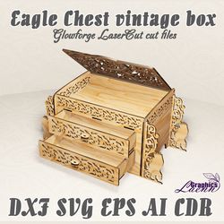 eagle chest vintage box vector model for laser cut cnc, 3 mm (266x120x135 mm), dxf cdr ai svg eps vector files for laser