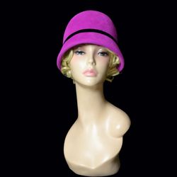 pink cloche hat, 1920s style hat, winter hat, felt hat, cloche hat, vintage