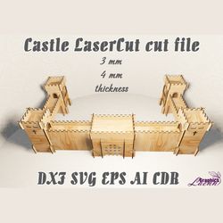 castle vector model for laser cut cnc plan, for 3, 4 mm thicknesses, dxf cdr ai eps svg vector files, glowforge
