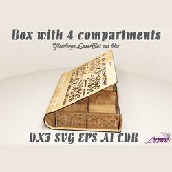 Box with 4 compartments vector model for laser cut cnc, 3 mm, DXF CDR ai eps svg vector files for laser cut, glowforge,