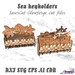 Sea key holders vector model for laser cut cnc plan, 3 mm, DXF CDR ai eps svg vector files for lasercut,instant download