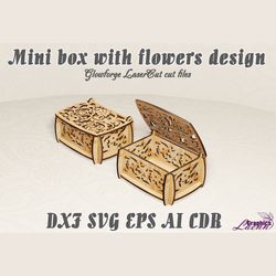 Mini box with flowers vector model for laser cut cnc plan, 3 mm, DXF CDR ai eps svg vector files for laser cut, download