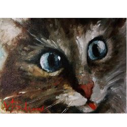 Kitty. Portrait oil on canvas stretched over cardboard size 7x9 inches