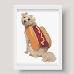 Cross stitch pattern, PDF, Dog dressed as a hot dog