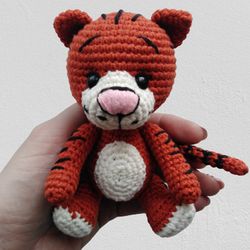 Handmade tiger plush, Tiger plushie, Crochet tiger toy, Safari stuffed animals, Little tiger amigurumi, Tiger gift