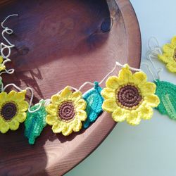 Crochet sunflower garland, Summer garland, Sunflower decorations for kitchen