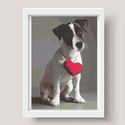 Cross stitch pattern, PDF, dog with heart