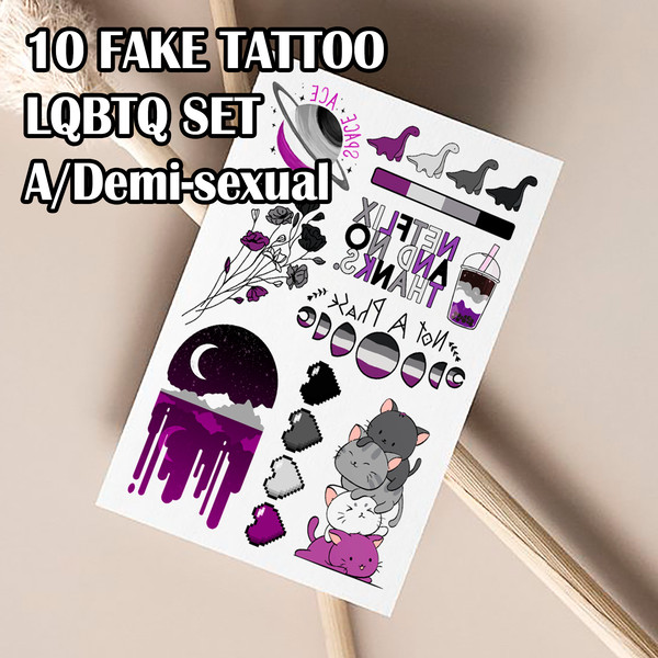 Asexual pride fake tattoo set LGBTQ coming out Demisexual colors flag Pride month Rainbow gift Temporary sticker tats 1
