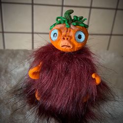Halloween pumpkin toy, Fantasy creature pumpkin, stuffed pumpkin, stuffed toy, fantasy creature, poseable art doll,