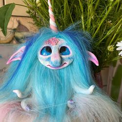 Fantasy creature unicorn, stuffed animals, stuffed unicorn doll, fantasy creature, poseable art doll, soft sculpture,