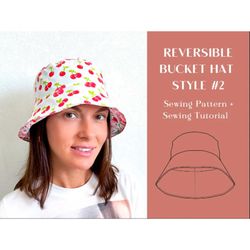 Reversible Bucket Hat Style 2 Sewing Pattern and Instructions, Super Easy Sun Hat for Beginners, Downloadable PDF