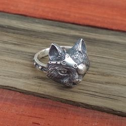 Silver Cat Ring.Cat Ring.Kitty Ring.Cat Jewelry.Cat Lover Gift.Kitty Jewelry.Silver Cat Jewelry.Cat Silver Head.Cat Char