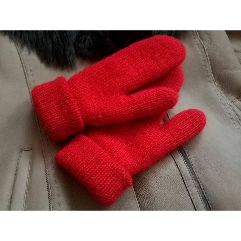 Double soft warm alpaca wool women handknitted mittens
