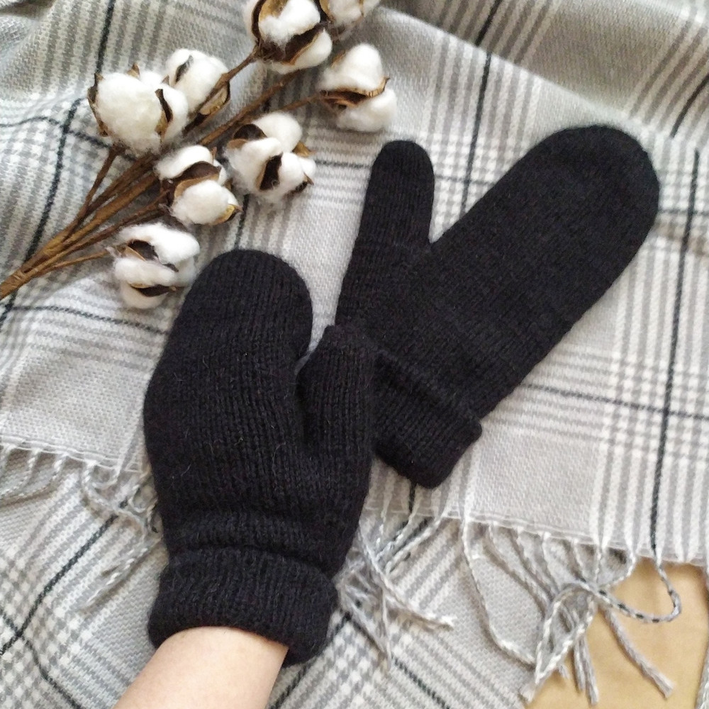 Double soft warm alpaca wool women handknitted mittens
