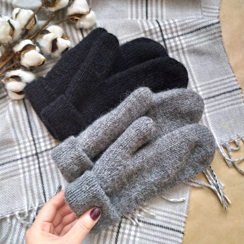 Double soft warm alpaca wool women handknitted mittens
