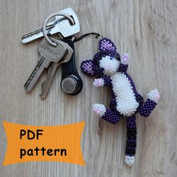 Beading tutorial. How to make cat pdf pattern. Beaded patterns of beaded keychain. Beads animals