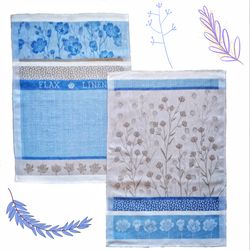 Linen tea towels 19'7 x 27'6 inches a set of 2-pieces. Jacquard weaving, double-sided weaving.