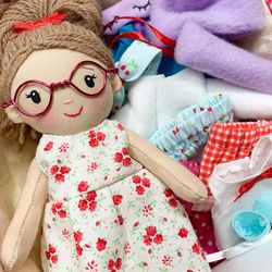 Doll in glasses, Special need doll with clothes
