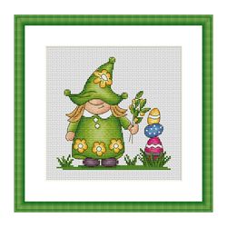 easter gnome cross stitch pattern pdf, girl cross stitch, easter cross stitch, spring cross stitch, spring gnome