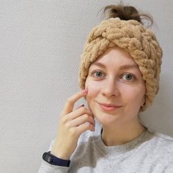 Warm headband messy bun hairband ears warmer