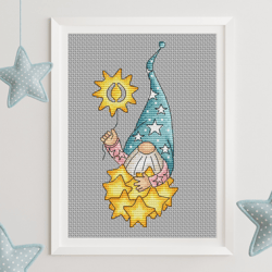 Gnome cross stitch pattern PDF, star gnome, gnome embroidery design, star cross stitch, nursery cross stitch