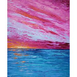 sunset painting seascape original art tropical wall art hawaii artwork landscape impasto oil painting