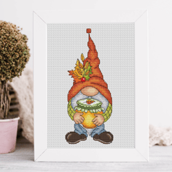 Gnome cross stitch pattern PDF, thanksgiving gnome, fall gnome, thanksgiving cross stitch
