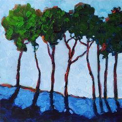 Tree Painting Forest Original Art Small Wall Art Impasto Oil Artwork 8x8 by Sonnegold