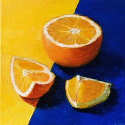 Orange Painting Fruit Original Art Food Artwork Dessert Wall Art 6x6 by Sonnegold