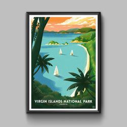 virgin islands national park vintage travel poster, digital download