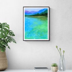 Blue Lake Watercolor Print Abstract Print Blue Lake Wall Art Abstract Landscape Painting Turquoise Print Seascape Poster