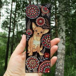 Leather bookmark, Cute bookmark, Personalized bookmark, Hand painted bookmark, Dog bookmark, Dog lover gift, Chihuahua