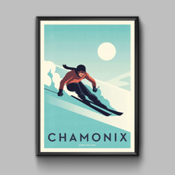 chamonix ski travel poster,  digital download