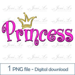 Princess word Crown 1 PNG file princess letters Clipart princess Sublimation pink design Gift for girl Digital Download