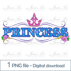 Princess word 1 PNG file princess letters Clipart princess Sublimation Blue sequins design Glitter text Digital Download