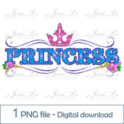 princess word 1 png file princess letters clipart princess sublimation blue sequins design glitter text digital download