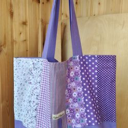 handmade patchwork market tote, farmers market bag, beach bag, shopping bag, eco bag, zero waste cotton tote bag