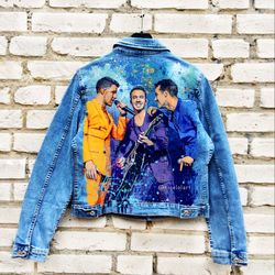 Jonas Brothers Painted denim jacket, custom made denim jackets, custom denim vest, personalized jean jackets, gift for