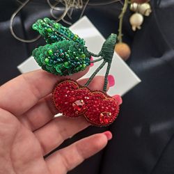 brooch pin handmade cherries, a unique decoration as a gift to a friend