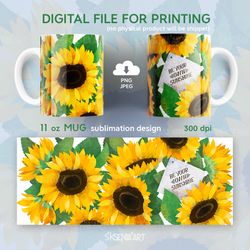 11oz Mug Sublimation Designs with Sunflowers. Be Your Own Sunshine. PNG JPEG File Digital Download