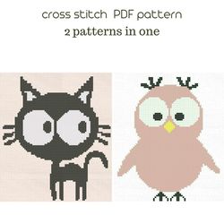 Set cross stitch PDF patterns Cat Owl cross stitch /62/