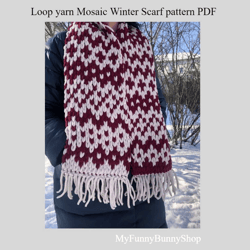 Loop yarn Mosaic Winter scarf pattern PDF