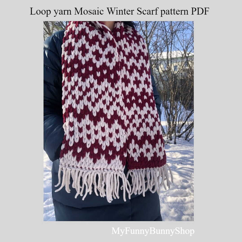 loop-yarn-finger-knitted-mosaic-winter-scarf