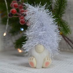 White christmas gnome. Holiday gnome. Needle felted gnome