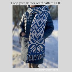 Loop yarn Scandinavian scarf pattern PDF